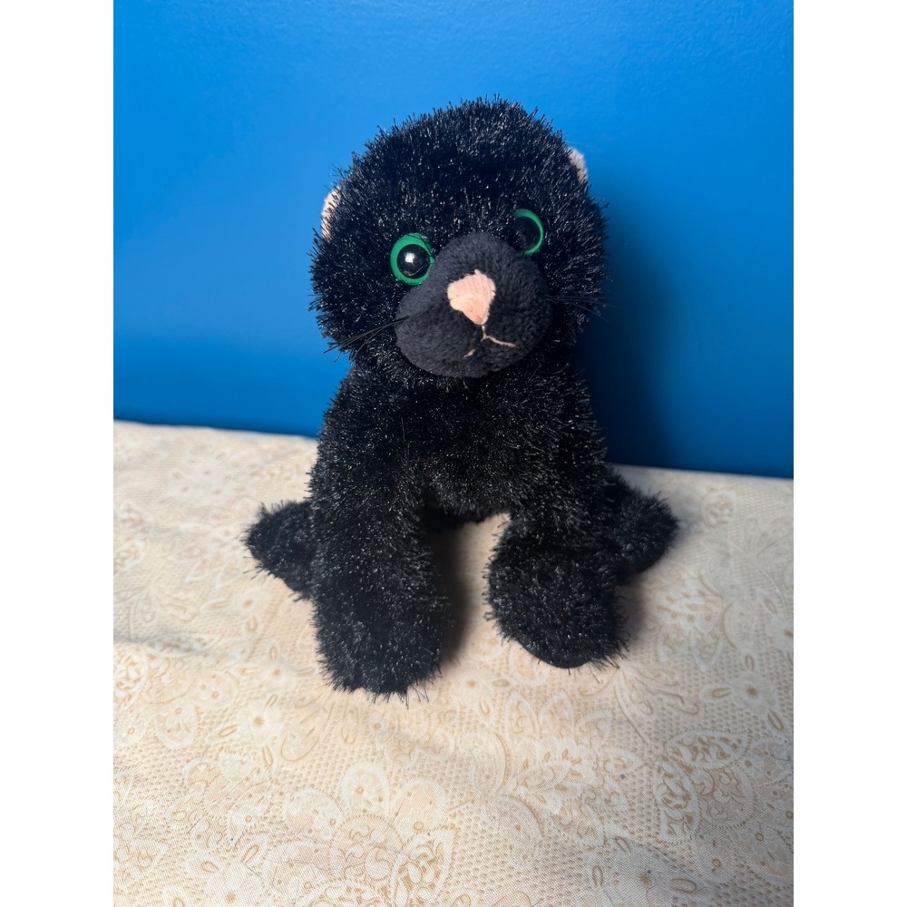 Ganz Webkinz Black Cat Plush Green Eyes Stuffed Animal W Paw No Code